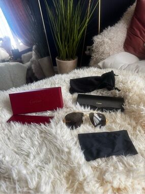 Cartier Gold Frame Sunglasses with Brown Lenses and Black Case